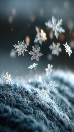 Snowflakes on a knitted sweater. Christmas and New Year backgroundの素材