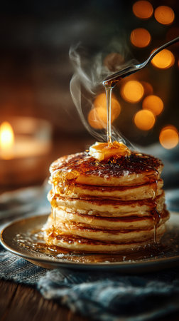 pancakes with honey on a dark background. tinting. selective focusの素材