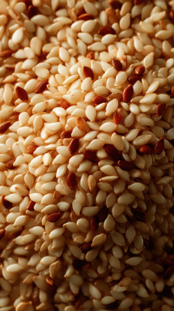 Close up of sesame seeds background. Macro shot of sesame seeds.の素材