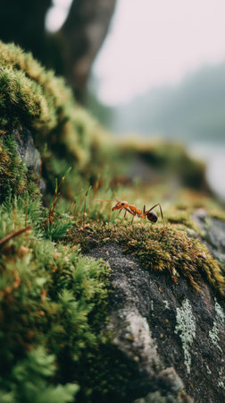 Red ant on a rock in the forest. Selective focus.の素材