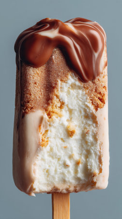 ice cream on a stick with chocolate on a gray background, top viewの素材