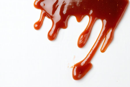 close up of ketchup leaking on white background, food and drinkの素材