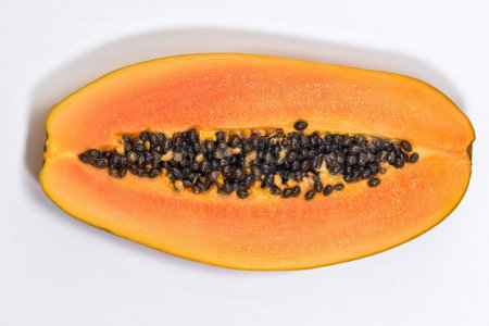 Papaya fruit on a white background, close-up.の素材
