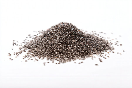 Chia seeds isolated on white background. Close-up shot.の素材