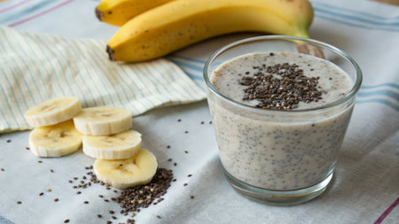 Chia seeds smoothie with banana and chia seeds, healthy foodの素材
