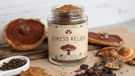 Ganoderma lucidum - Lingzhi mushroom in a glass jarの素材