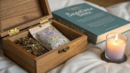 Aromatherapy and aromatherapy in a wooden box.の素材