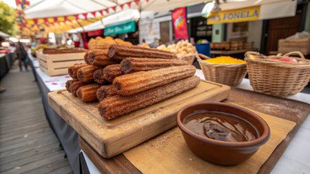 Churros, typical Spanish street food in Catalonia, Spain.の素材