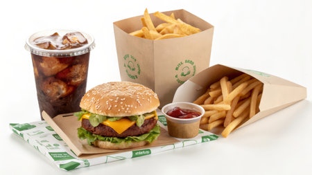 Cheese burger - American cheese burger with Golden French fries and colaの素材