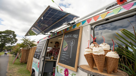 Coffee ice cream truck on the road in the countryside.の素材