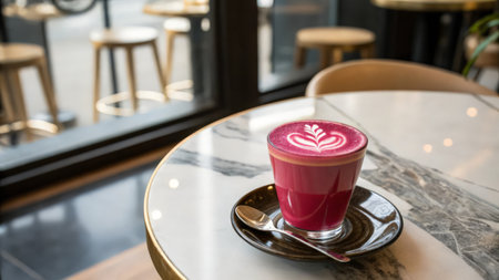 Hot latte art coffee in coffee shop - vintage effect style picturesの素材