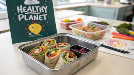 Lunch box with healthy food in the kitchen of a restaurant.の素材