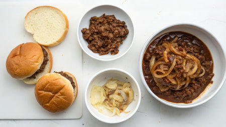 Beef Bourguignon with onions and bread on white backgroundの素材