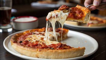 Pizza with mozzarella, tomato and olives on wooden tableの素材