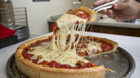 Pizza with mozzarella cheese, tomato sauce and salamiの素材