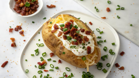 Baked potato with sour cream, bacon, green onion and cheeseの素材