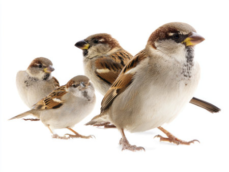 sparrows on a white background in front of a white backgroundの素材