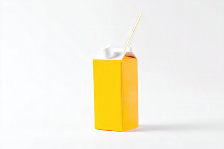 Yellow paper box with a straw on a white background. Isolateの素材