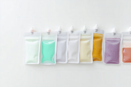 Colourful plastic bottles with cosmetic products on the white background.の素材