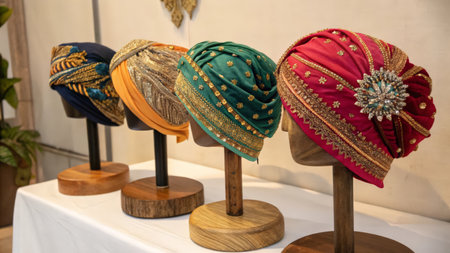 indian headscarf on display at the bazaar in Istanbulの素材
