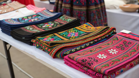 Colorful handkerchiefs for sale on a market stall.の素材