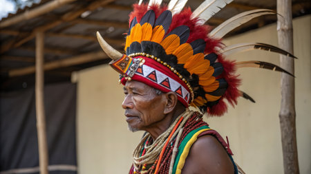 Unidentified Native man in traditional costume in Pattaya, Thailand.の素材