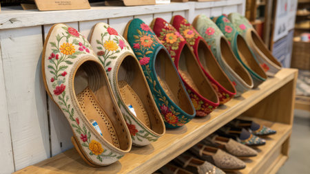 Women's shoes on a shelf in a store. Close-upの素材