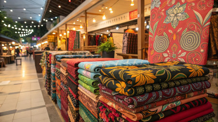 Colorful fabric for sale at the flea market in Bangkok, Thailandの素材