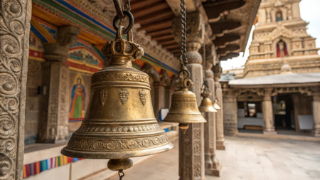 Buddhist temple bells in Kathmandu valley, Nepal.の素材