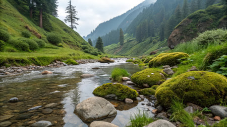 Mountain stream in the Altai mountains. Summer landscape in the Altai Republic.の素材