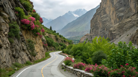 Road in the mountains of Kyrgyzstan, Central Asia.の素材