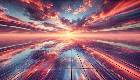 Sunset over the sea. 3d rendering, 3d illustration.の素材