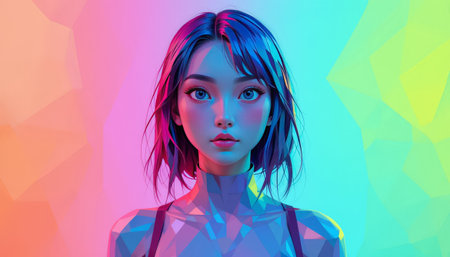 Fashion portrait of a beautiful young woman. Colorful neon light.の素材