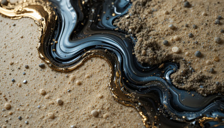 Black and gold marble abstract background. Marbling artwork texture. Agate ripple pattern. Gold powder.の素材