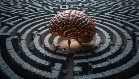 3d illustration of a human brain in a maze with a solutionの素材