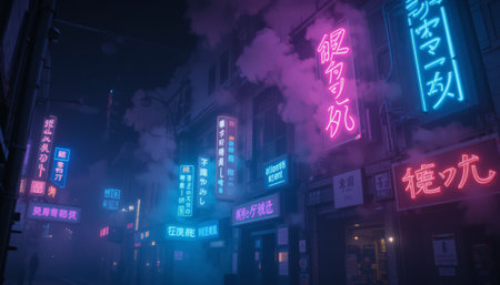 Neon signs of Hong Kong at night.の素材