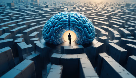 Businessman standing in the middle of a labyrinth. 3D renderingの素材