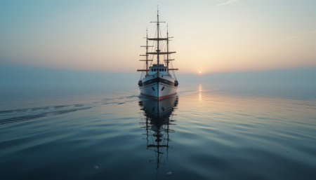 Fishing boat on the sea at sunset. Panoramic viewの素材