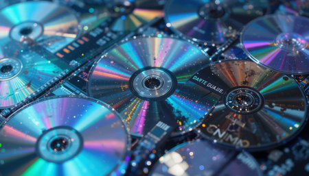 Close-up of compact discs. The concept of data storage.の素材