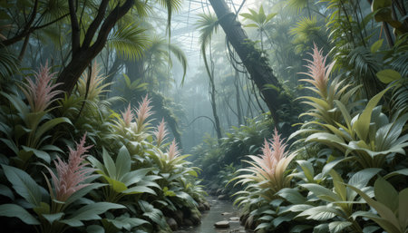 Beautiful tropical garden with ferns in the rainforest.の素材