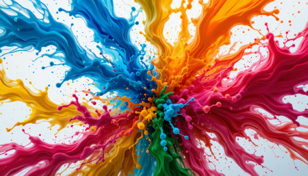 Colorful paint splashes isolated on white background. Abstract colorful backgroundの素材