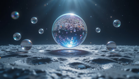 3d render, abstract background with water drops, bubbles and planetの素材