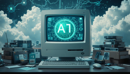 3D rendering of a computer with artificial intelligence concept on the screenの素材