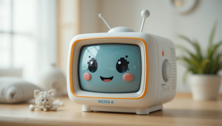 Retro television on a wooden table in the living room at homeの素材