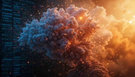 3D rendering of abstract background with explosion and data. Mixed mediaの素材
