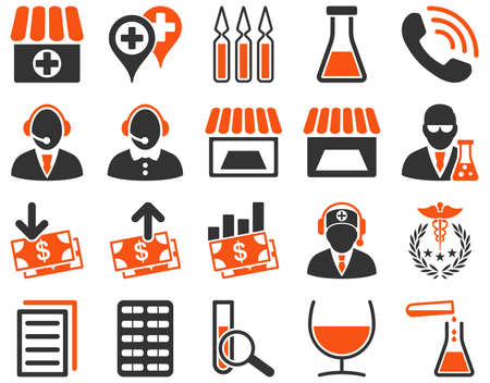 Medical icon set. Style: bicolor icons drawn with orange and gray on a white background.のイラスト素材