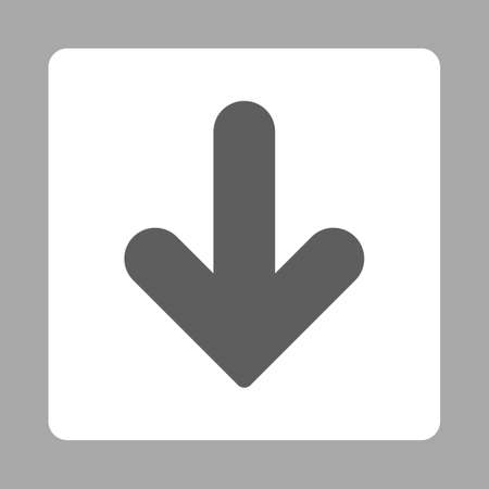 Arrow Down icon from Primitive Buttons OverColor Set. This rounded square flat button is drawn with dark gray and white colors on a silver background.の写真素材
