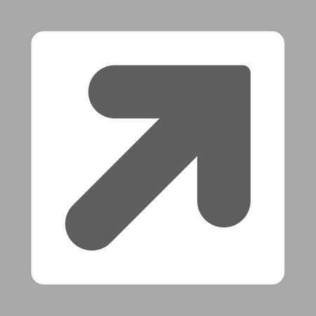 Arrow Up Right icon from Primitive Buttons OverColor Set. This rounded square flat button is drawn with dark gray and white colors on a silver background.の写真素材