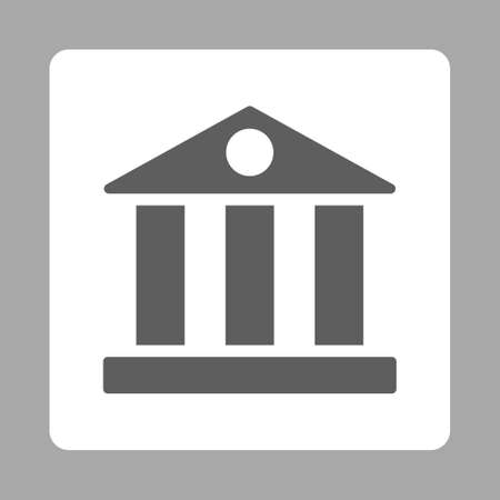 Bank icon from Primitive Buttons OverColor Set. This rounded square flat button is drawn with dark gray and white colors on a silver background.の写真素材