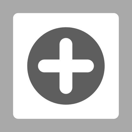 Create icon from Primitive Buttons OverColor Set. This rounded square flat button is drawn with dark gray and white colors on a silver background.の写真素材